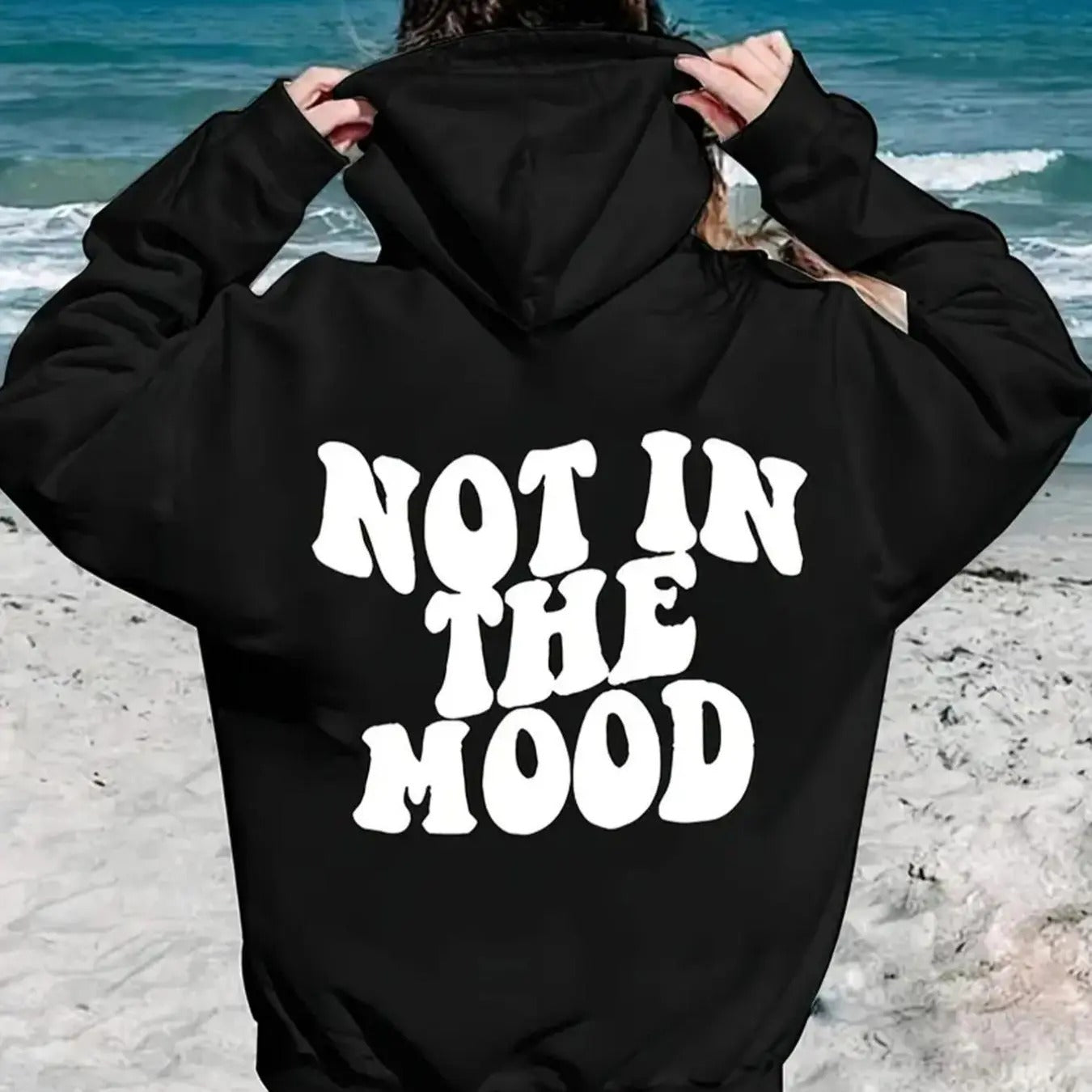 Women's Not in The Mood Letter Print Hoodie, Casual Long Sleeve Hooded Sweatshirt for Fall & Winter, Women's Clothes for...