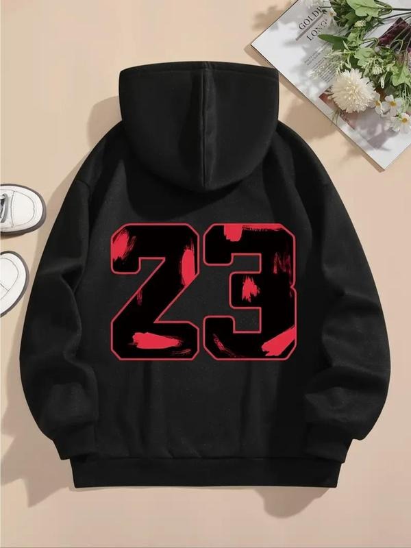 Women's Number Print Drawstring Pocket Hoodie, Casual Long Sleeve Hooded Sweatshirt for Spring & Fall, Fashion Women's...