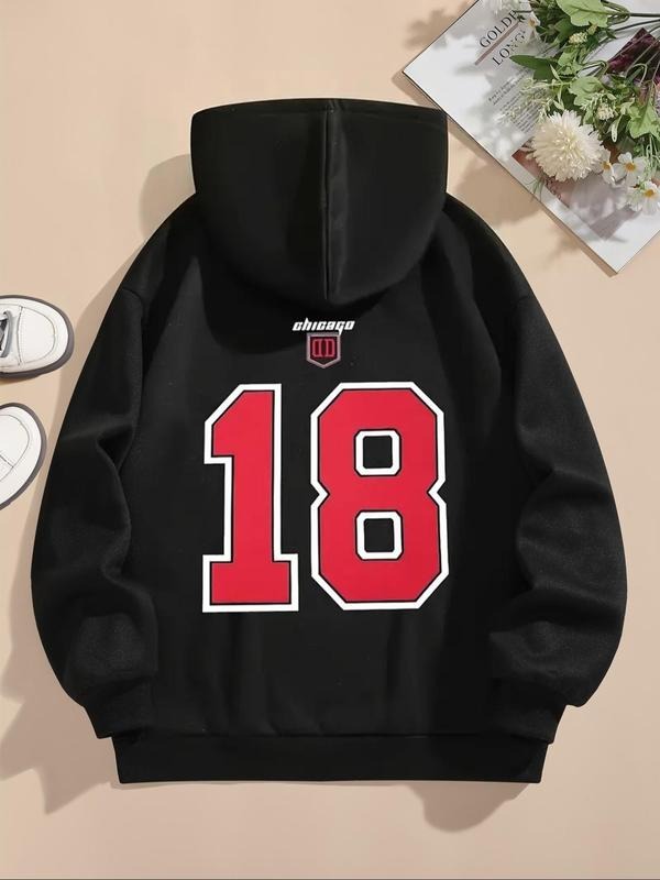 Women's Number Print Drop Shoulder Drawstring Hoodie, Fashion Casual Pocket Hooded Sweatshirt for Daily Holiday Outdoor...