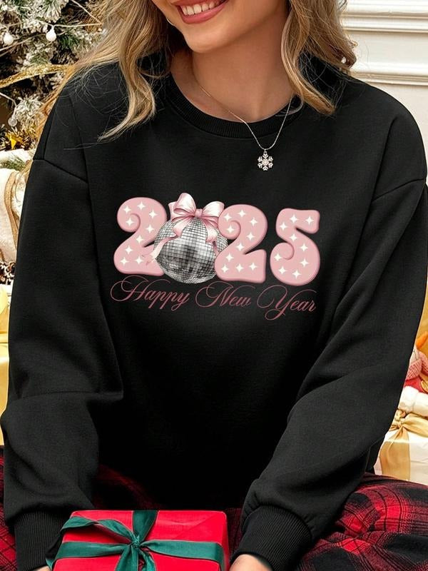 Women's Number Print Round Neck Sweatshirt, Casual Long Sleeve Crew Neck Pullover for Fall & Winter, Women's Clothes for...