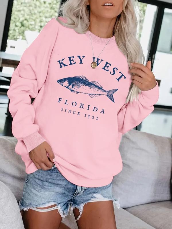 Women's One Fish Print Round Neck Funny Sweatshirt, Casual Pullover, All-Season Comfort, Versatile Daily Wear, Durable...