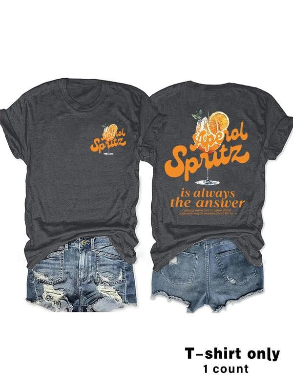 Women's Orange Juice Print Round Neck Tee, Casual Short Sleeve Crew Neck T-shirt for Summer, Fashion Women's Top for...
