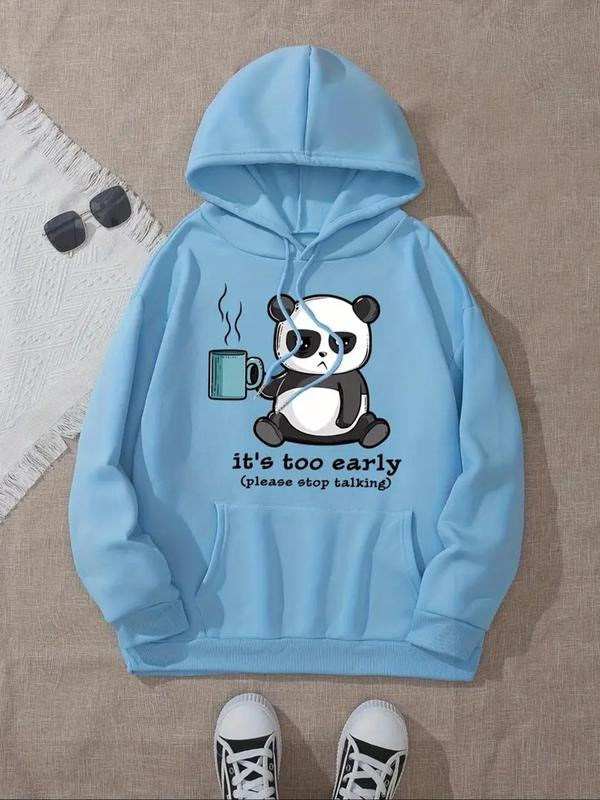 Women's Panda & Letter Print Drawstring Hoodie, Fashion Casual Hooded Sweatshirt for Daily Holiday Outdoor Wear, Women...