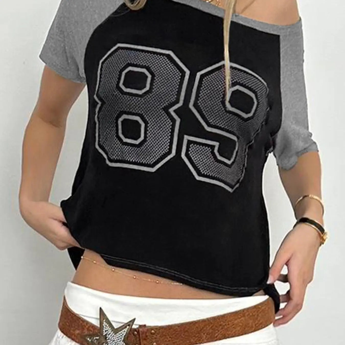 Women's Patchwork Number Print Raglan Sleeve Tee, Casual Short Sleeve T-shirt for Summer, Fashion Women's Top for Daily...
