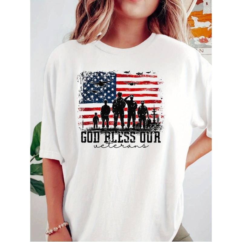 Women's Patriotic "God Bless Our Veterans" T-Shirt