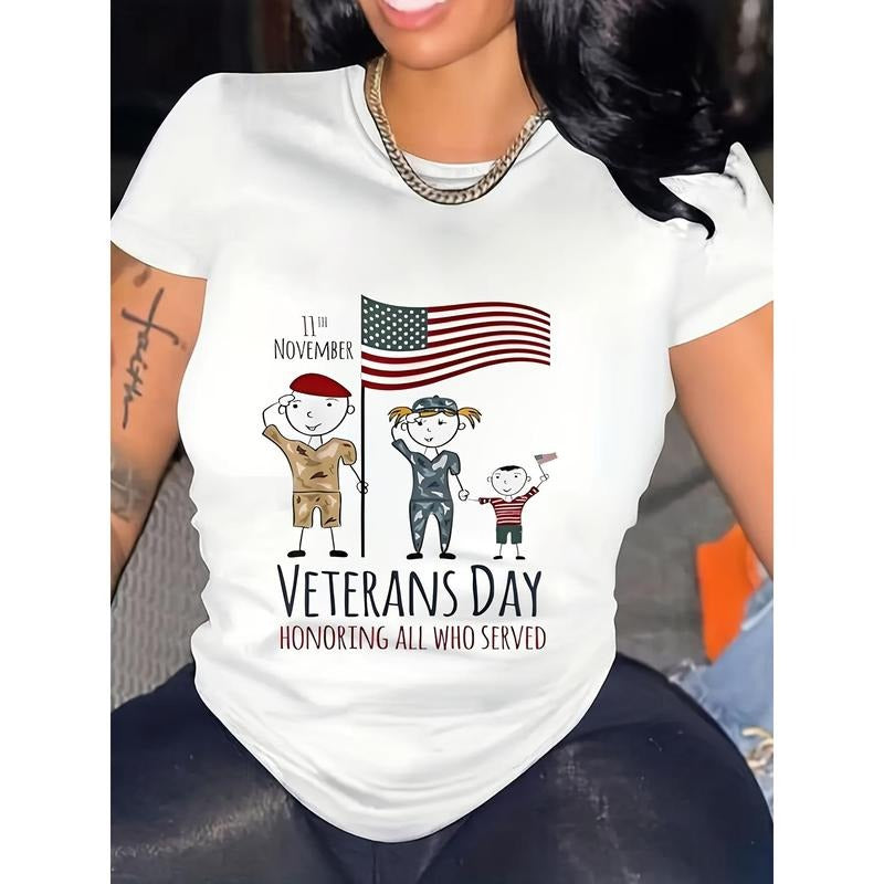 Women's Patriotic "Thank You Veterans" Graphic T-Shirt