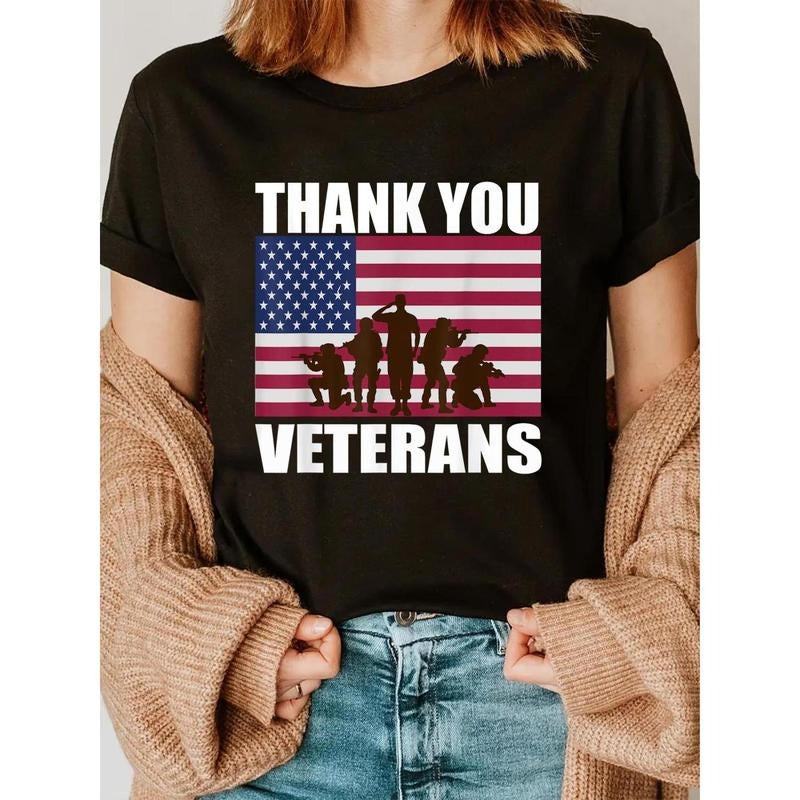 Women's Patriotic "Thank You Veterans" Graphic T-Shirt