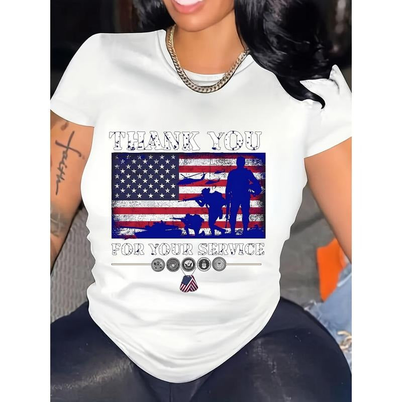 Women's Patriotic "Thank You Veterans" Graphic T-Shirt