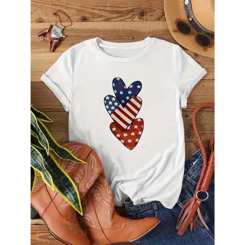 Women's Patriotic American Flag Heart Graphic T-Shirt