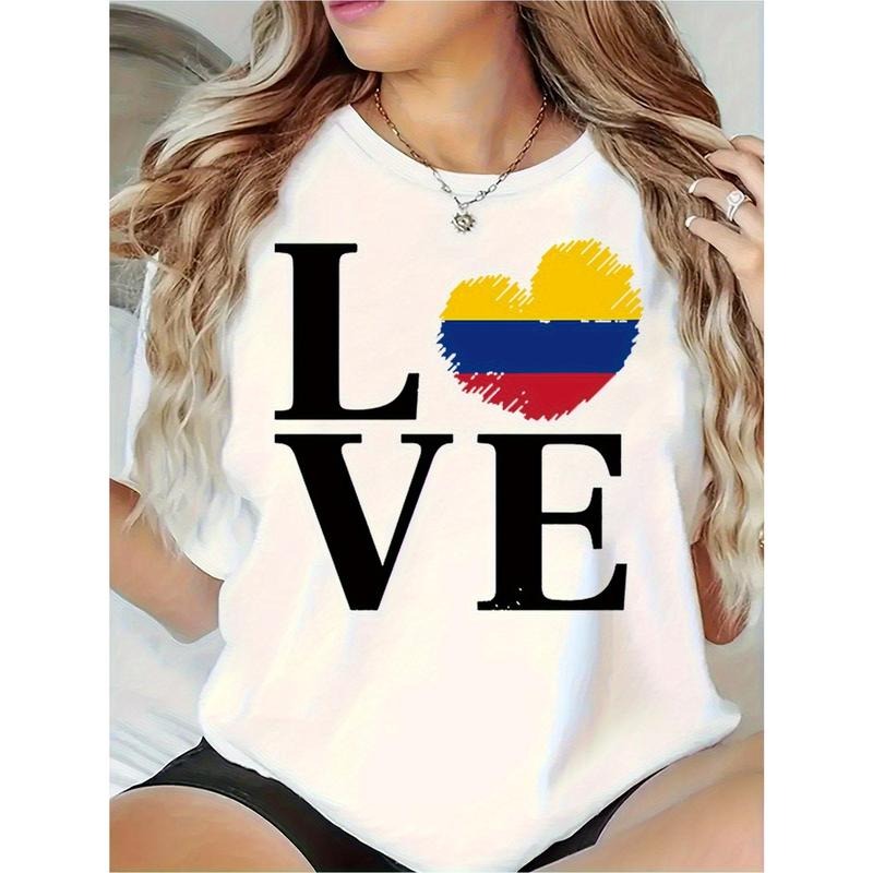 Women's Patriotic American Flag Heart LOVE Design T-Shirt