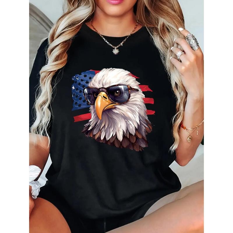 Women's Patriotic Eagle & American Flag Print T-Shirt