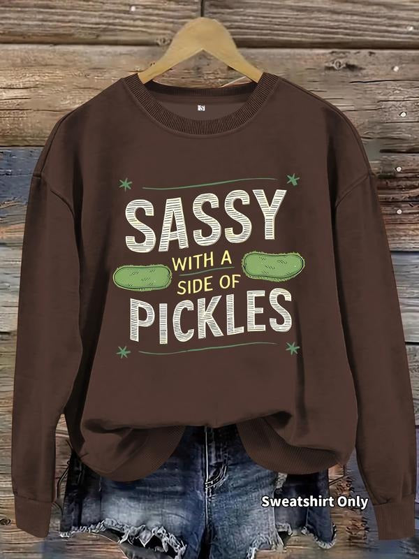 Women's Pickles Print Crew Neck Sweatshirt, Casual Long Sleeve Pullover for Daily Wear, Ladies Fall & Winter Clothes,...