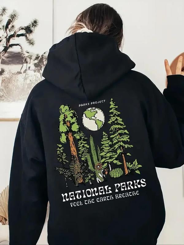 Women's Plants & Letter Print Hoodie, Casual Comfy Pullover Hooded Sweatshirt for Daily Wear, Ladies Clothes for All...