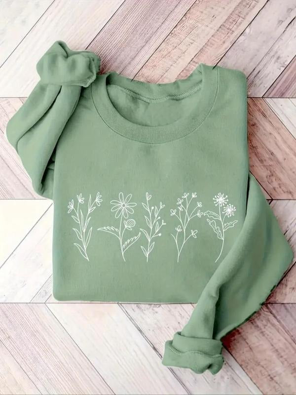 Women's Plants Print Crew Neck Pullover, Casual Long Sleeve Sweatshirt for Fall & Winter, Women's Clothes for Daily Wear...