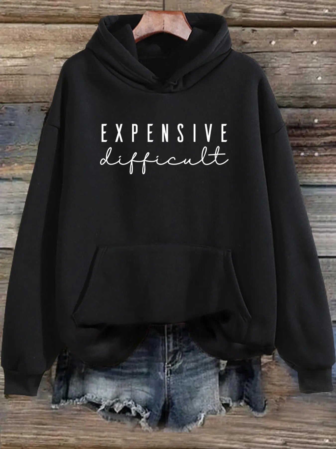 Women's Plus Size  Letter Print Fleece Lined Hoodie, Casual  Drawstring  Pocket Hooded Sweatshirt for Fall & Winter,...