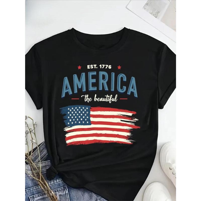 Women's Plus Size 100% Cotton Patriotic America The Beautiful Graphic T-Shirt