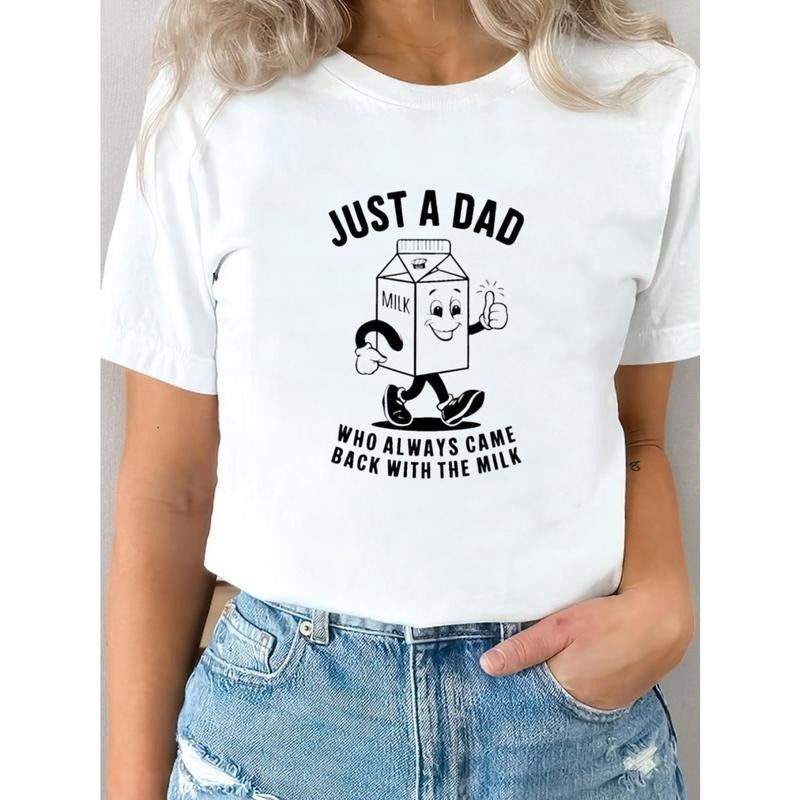 Women's Plus Size Casual T-Shirt - 100% Crew Neck Short Sleeve Tee with "Just a Dad" Print, All-Season Knit Fabric,...