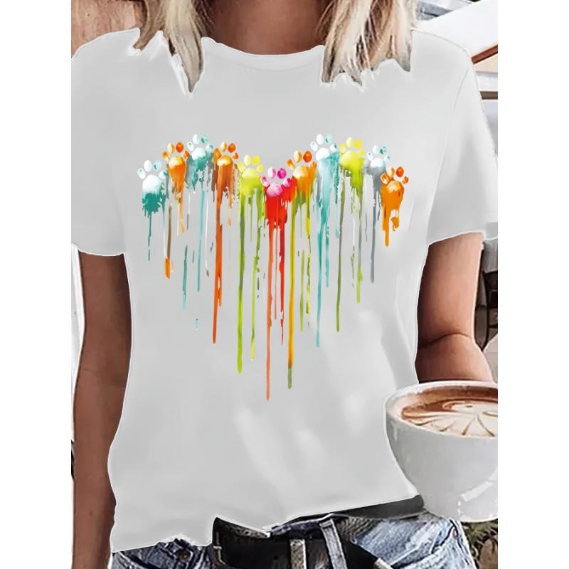 Women's Plus Size Casual T-Shirt, Heart Print