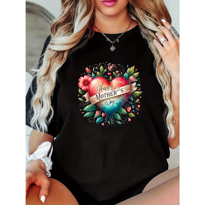 Women's Plus Size Mother's Day Floral Heart Graphic T-Shirt