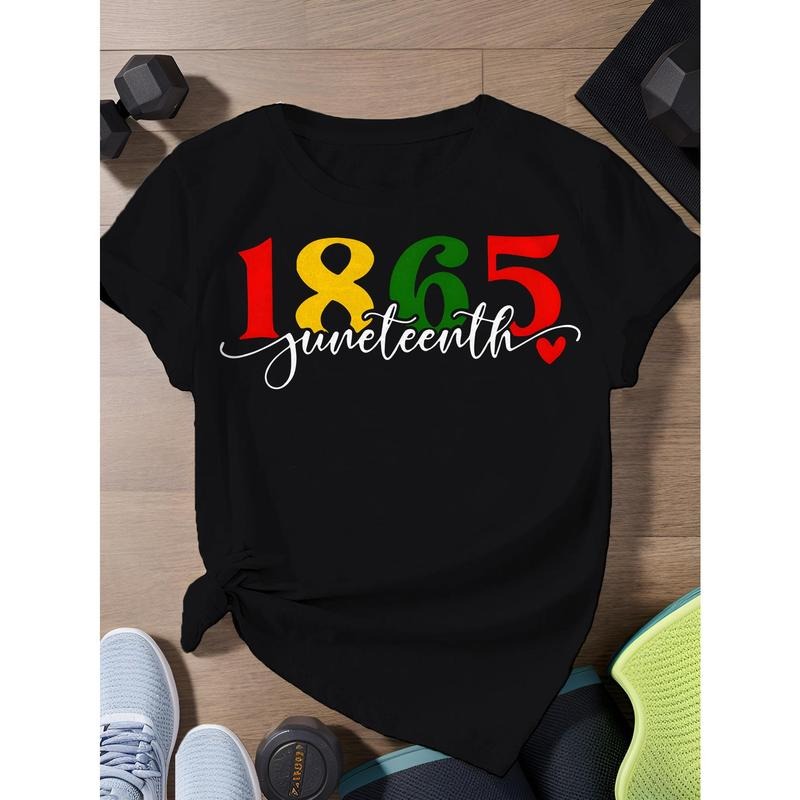 Women's Plus Size Round Neck Short Sleeve T - Shirt, Cotton & Breathable, Juneteenth