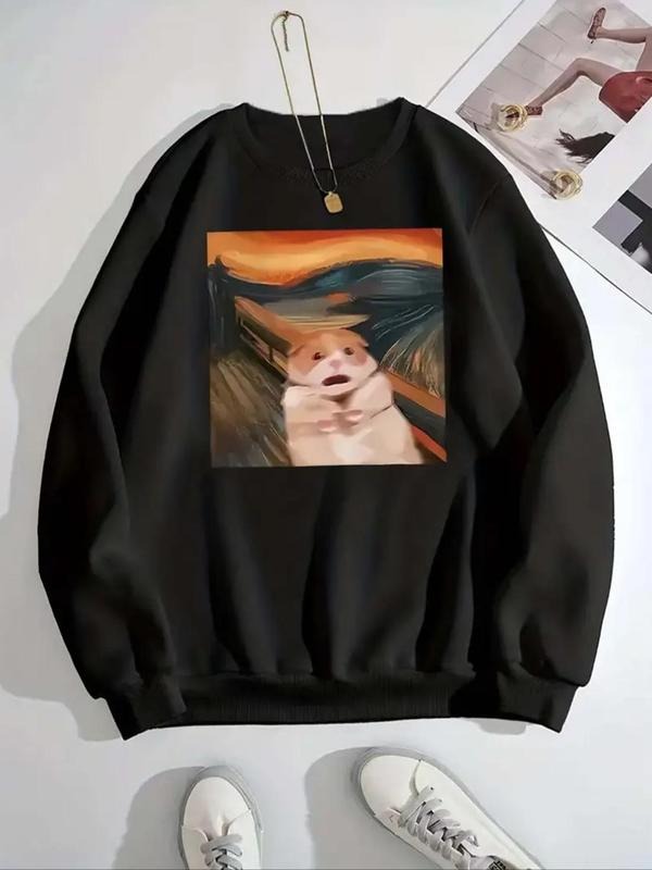 Women's Pop Art Print Drop Shoulder Sweatshirt, Casual Long Sleeve Thermal Lined Round Neck Pullover for Daily Wear,...