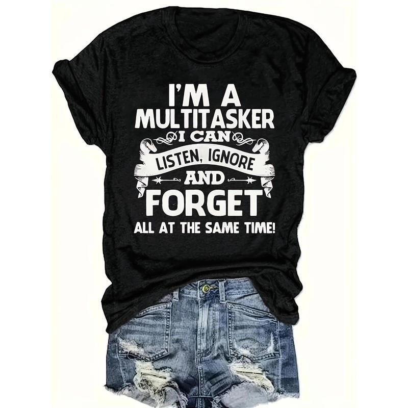Women's Printed Short Sleeve Round Neck T-Shirt Casual Alphabet Print Hoodie, Sweatshirt | UrbanDripWear.com