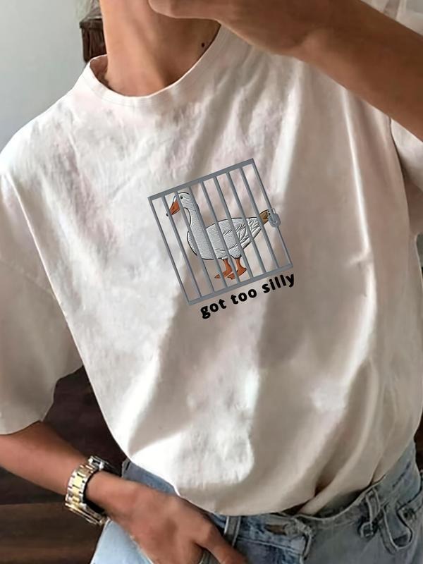 Women's Prison Bird Print Round Neck Tee, Fashion Casual Crew Neck T-Shirt for Daily Holiday Vacation Outdoor Wear,...