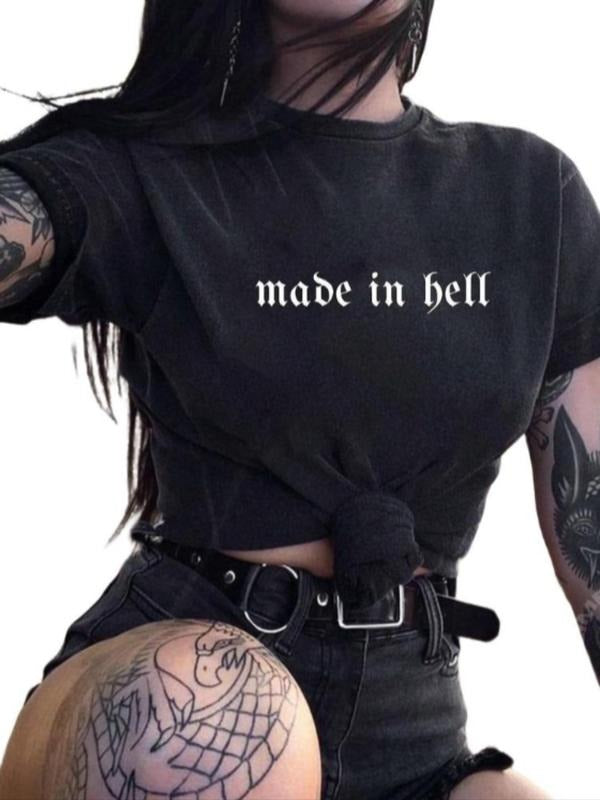 Women's Punk Avant-Garde Gothic Harajuku Street Style Slogan Print Short Sleeve T-Shirt, Casual Fashion Top for Daily...
