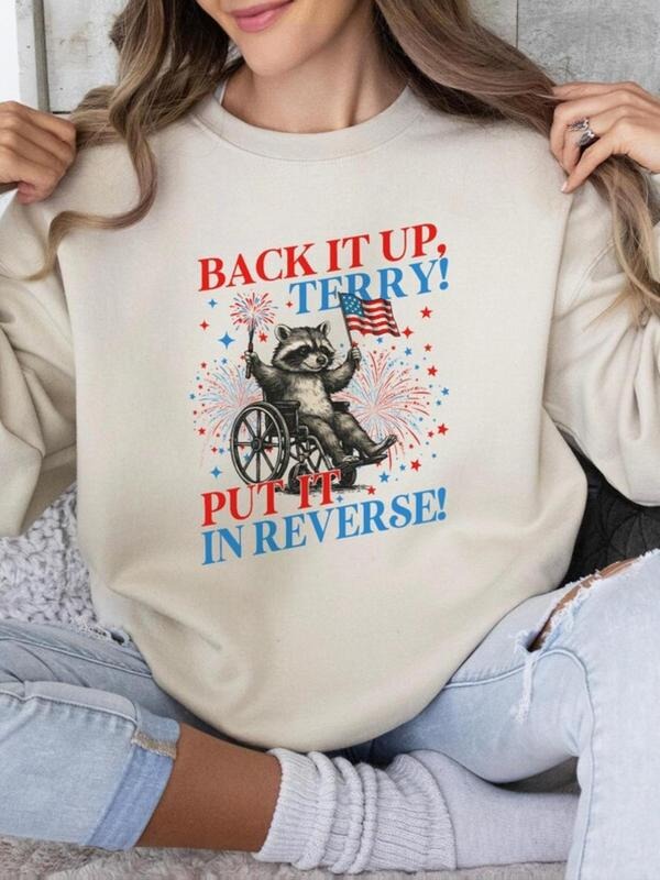 Women's Raccoon & Firework Print Crew Neck Sweatshirt, Casual Long Sleeve Pullover for Fall & Winter, Women's Clothes for...