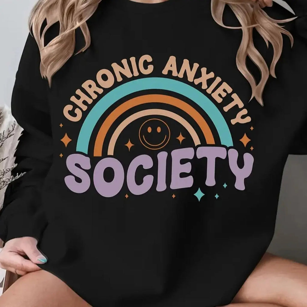 Women's Rainbow & Letter Print Round Neck Sweatshirt, 1 Count Casual Long Sleeve Crew Neck Pullover for Fall & Winter,...
