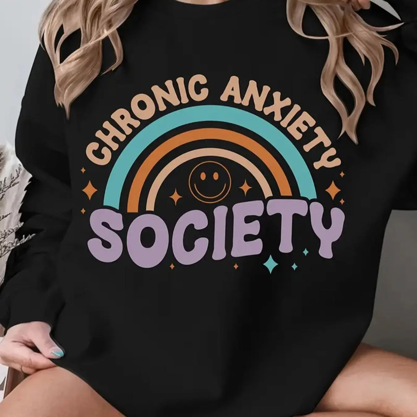 Women's Rainbow & Letter Print Round Neck Sweatshirt, 1 Count Casual Long Sleeve Crew Neck Pullover for Fall & Winter,...