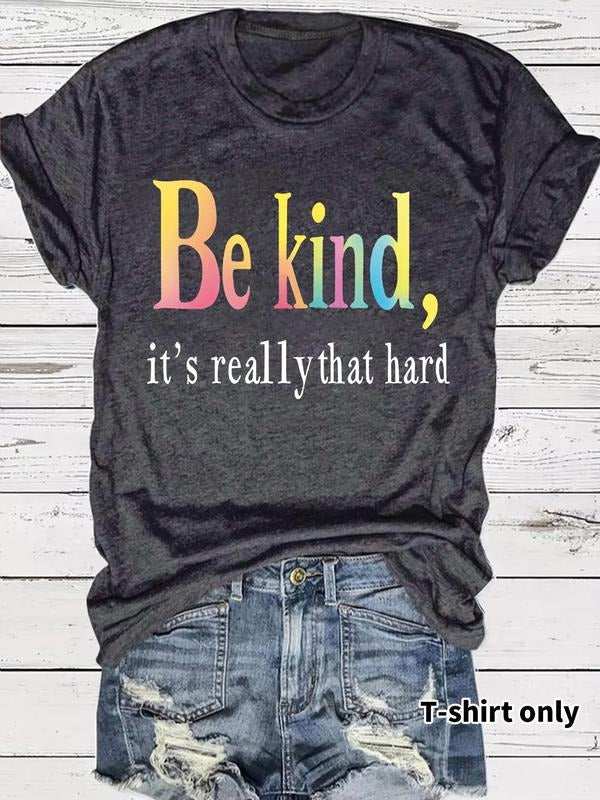Women's Rainbow Letter Print Round Neck Tee, Vintage Trendy Casual Short Sleeve T-shirt for Daily Wear, Ladies Summer,...