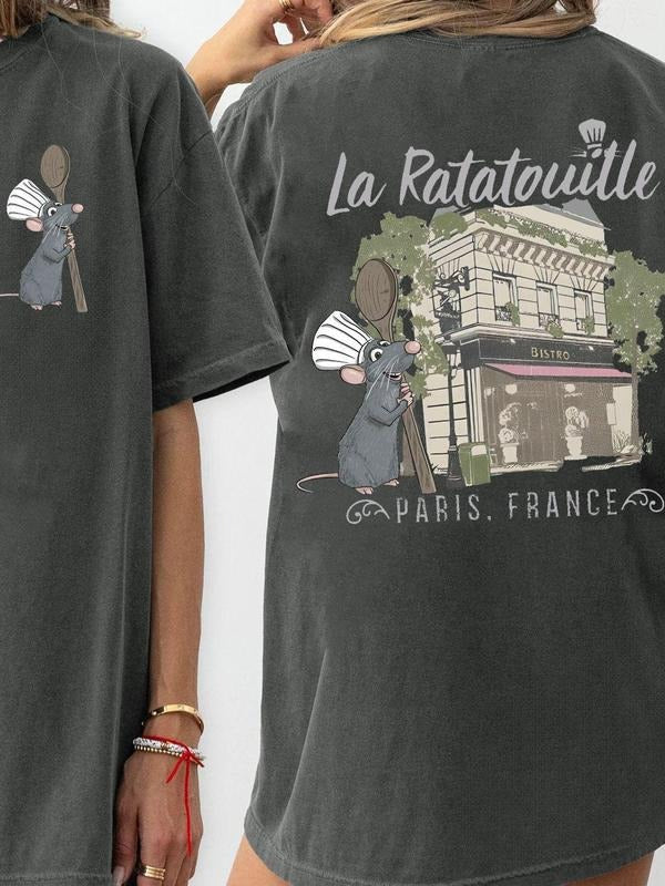 Women's Rat Print Round Neck Tee, Fashion Casual Short Sleeve T-shirt, Ladies Summer Clothes for Daily Wear, Top Hoodie,...