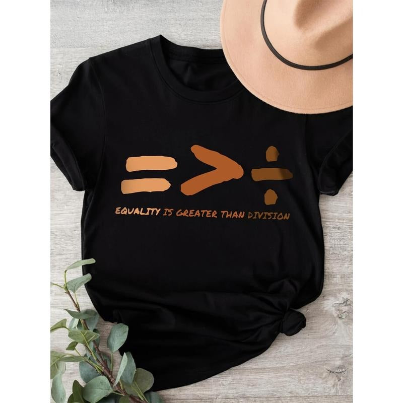 Women's Relaxed Fit Cotton T-Shirt with  Equality Symbol & "Equality Is Greater Than Division" Graphic Print