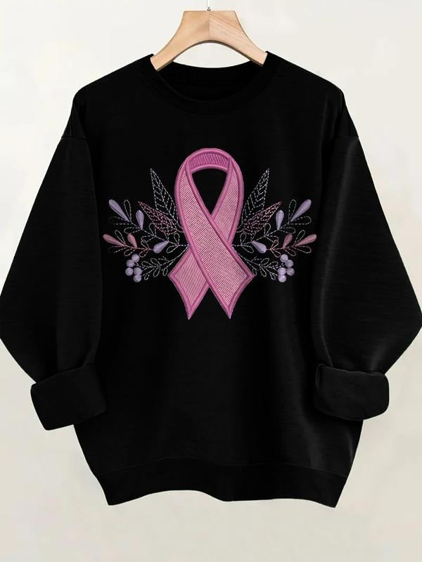 Women's Ribbon Print Crew Neck Sweatshirt, Fashion Casual Long Sleeve  Pullover for Daily Outdoor Wear, Women Clothing...