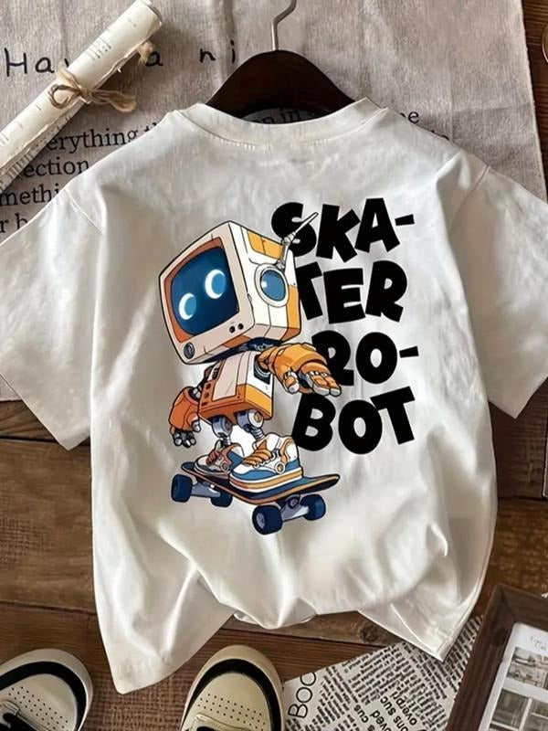 Women's Robot & Letter Print Round Neck Tee, Fashion Casual Crew Neck T-Shirt for Daily Holiday Vacation Outdoor Wear,...