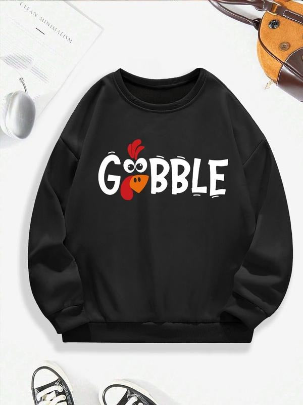 Women's Rooster & Letter Print Crew Neck Sweatshirt, Casual Long Sleeve Pullover for Fall & Winter, Women's Clothes for...