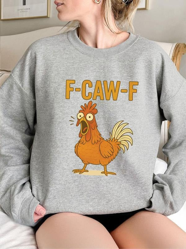 Women's Round Neck Pullover Sweatshirt, Cute Cartoon Scream Chicken Graphic, Casual Fashion Hooded Fleece Pullover for...