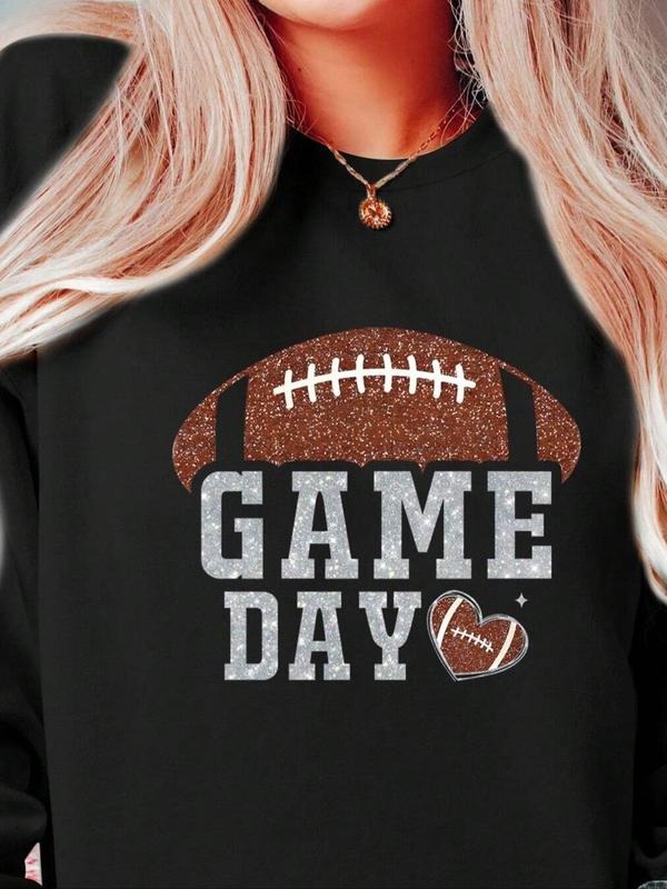Women's Rugby & Letter Print Drop Shoulder Sweatshirt, Casual Long Sleeve Round Neck Pullover for Fall & Winter, Women's...