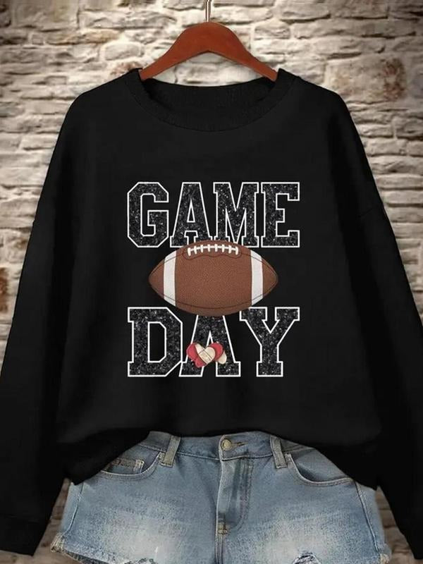 Women's Rugby & Letter Print Round Neck Sweatshirt, Casual Long Sleeve Pullover for Fall & Winter, Women's Clothes for...