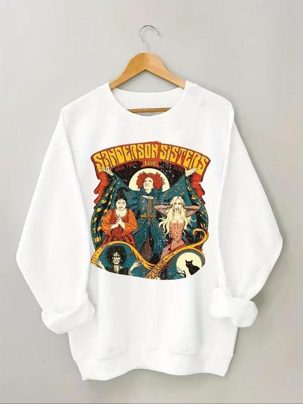 Women's Sanderson Sisters Graphic & Letter Print Drop Shoulder Sweatshirt, Casual Long Sleeve Round Neck Pullover for...