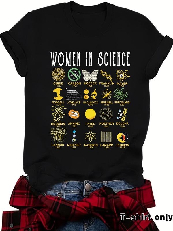 Women's Science Symbol Print Round Neck Tee, Casual Short Sleeve Crew Neck T-shirt for Summer, Fashion Women's Top for...
