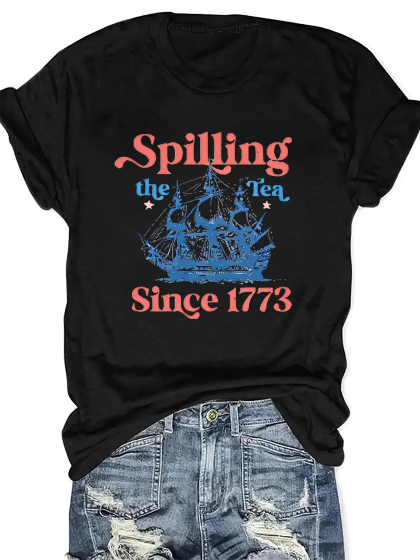 Women's Ship & Letter Round Neck Graphic Tee, Casual Short Sleeve Crew Neck T-Shirt for Summer, Fashion Women's Top for...