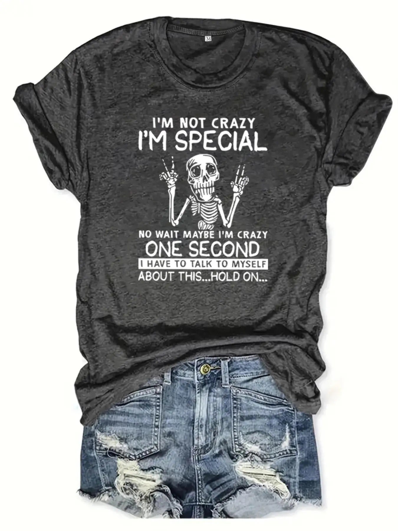 Women's Skeleton & Letter Print Round Neck Graphic Tee, Vintage Trendy Casual Short Sleeve T-shirt for Daily Wear, Ladies...