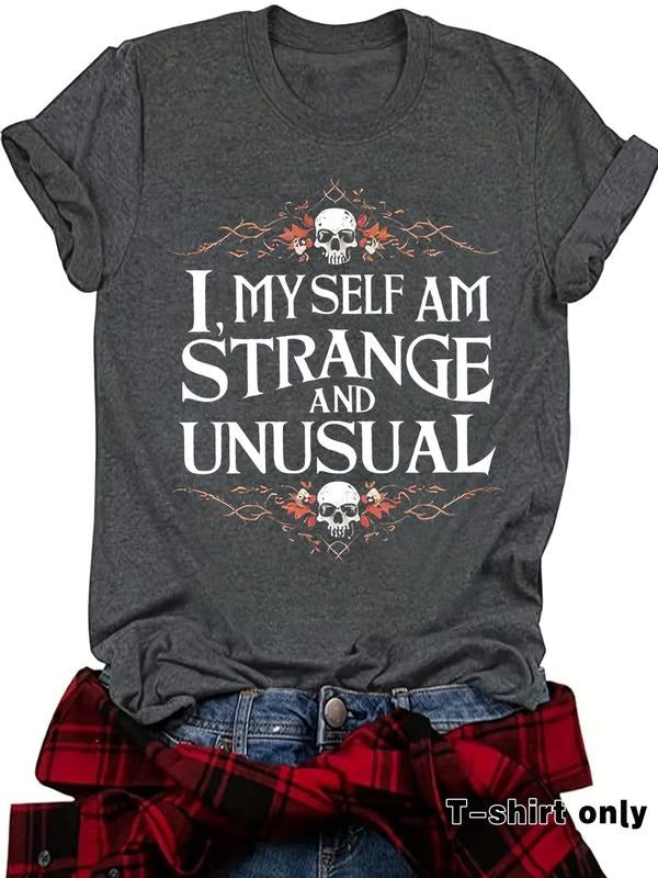 Women's Skull & Floral Print Round Neck Tee, Vintage Trendy Casual Short Sleeve T-shirt for Daily Wear, Ladies Summer,...