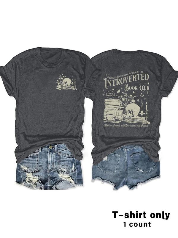 Women's Skull Print Round Neck Graphic Tee, Vintage Trendy Casual Short Sleeve T-shirt for Daily Wear, Ladies Summer Top...