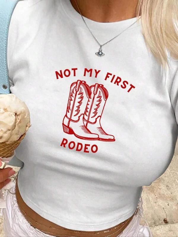 Women's Slogan & Graphic Print Round Neck Crop  Tee, Fashion Casual Short Sleeve T-shirt for Daily Wear, Ladies Summer...