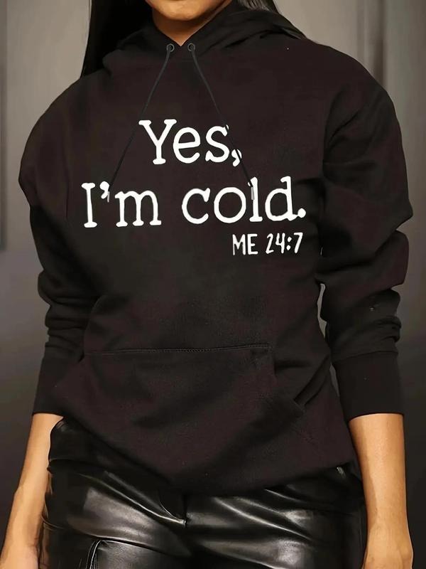 Women's Slogan Graphic Drop Shoulder Hoodie, Fashion Casual Letter Print Pocket Hooded Sweatshirt for Daily Holiday...