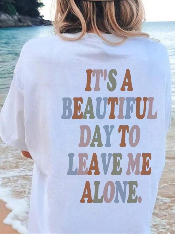Women's Slogan Graphic Round Neck Tee, Fashion Casual Crew Neck T-shirt for Daily Holiday Outdoor Wear, Ladies Clothes...