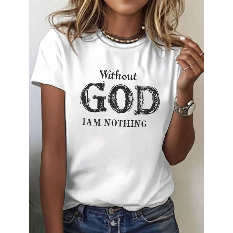 Women's Slogan Pattern T-Shirt, Letter Print Round Neck Short Sleeve Casual Top For Summer Graphic Tees Women Tops...